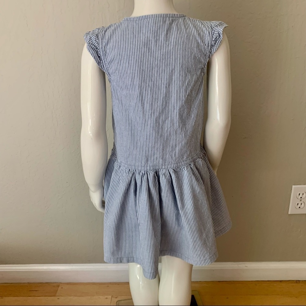 TOMMY HILFIGER Striped Denim Ruffle Dress Sleeveless 100% Cotton Blue & White 5 - Picture 13 of 16